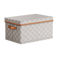 A Non Woven Fabric Checkerboard Pattern Clothes Storage Box With Lid For Home Organizing Toys Blankets Foldable Stackable Breathable Odor Proof Lightweight Durable 18L Medium Size 36X25X20