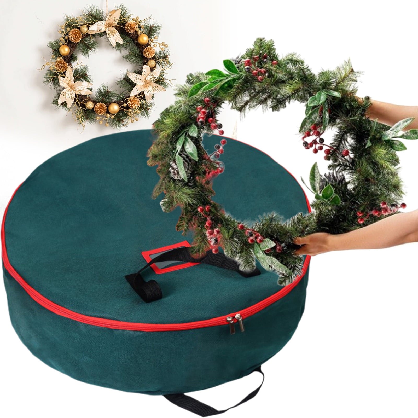 Oxford Christmas Wreath Storage Container 24 Inch, Wreath Bag for Artificial Wreaths, Waterproof Fabric, Dual Zippered Wreaths Storage Bag with Strong Durable Handles