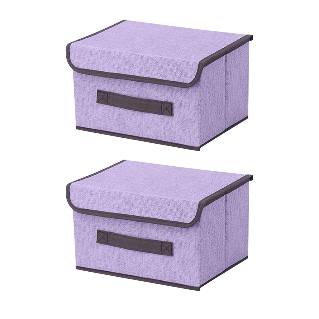 Purple Foldable Fabric Storage Box With Lid And Polyester Material For Clothing Organizer, Home Decluttering, Daily Use 14.17X9.84X9.06In 2Pc