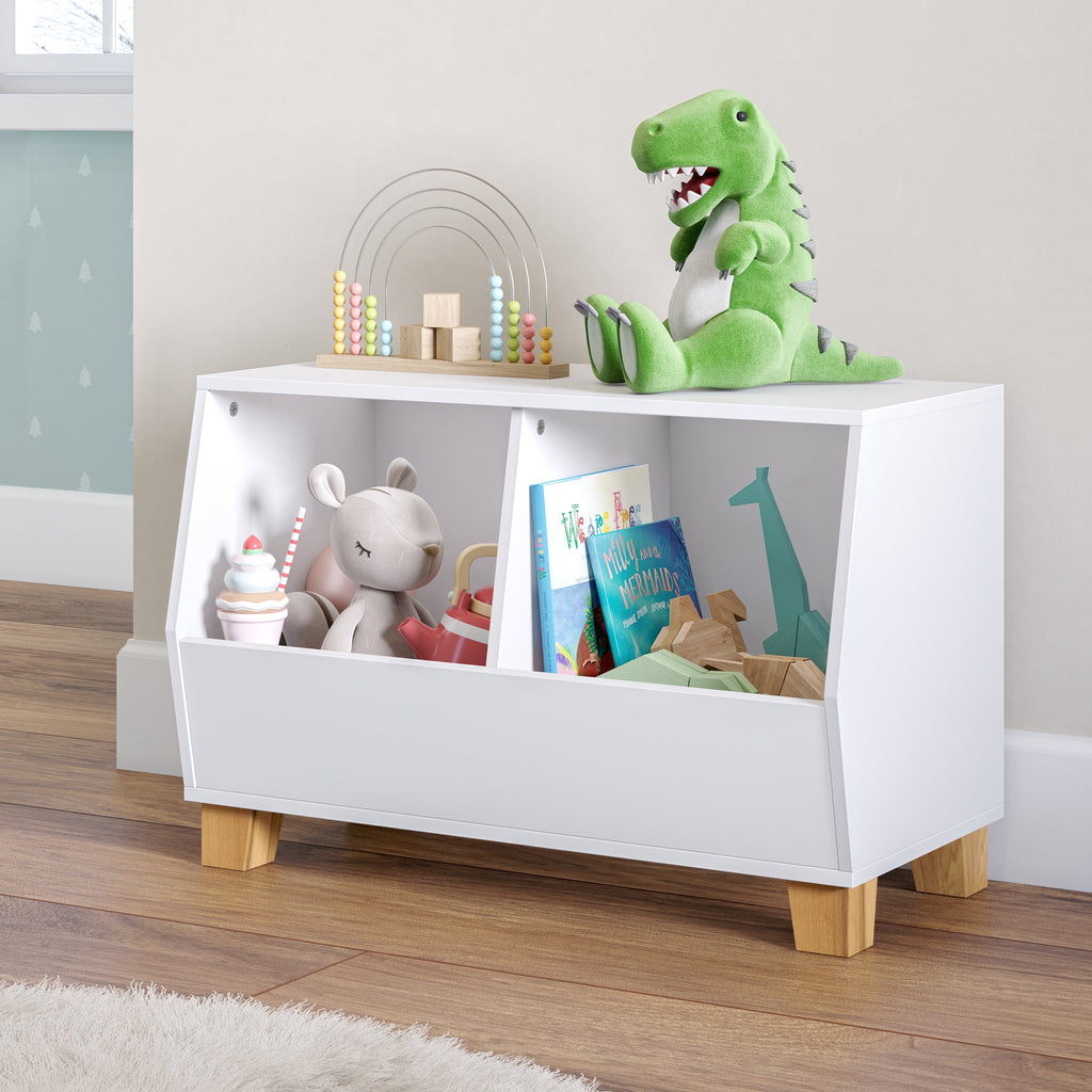 RiverRidge Kids Catch-All 27in Toy Storage Organizer with 2 Storage Cubbies - White