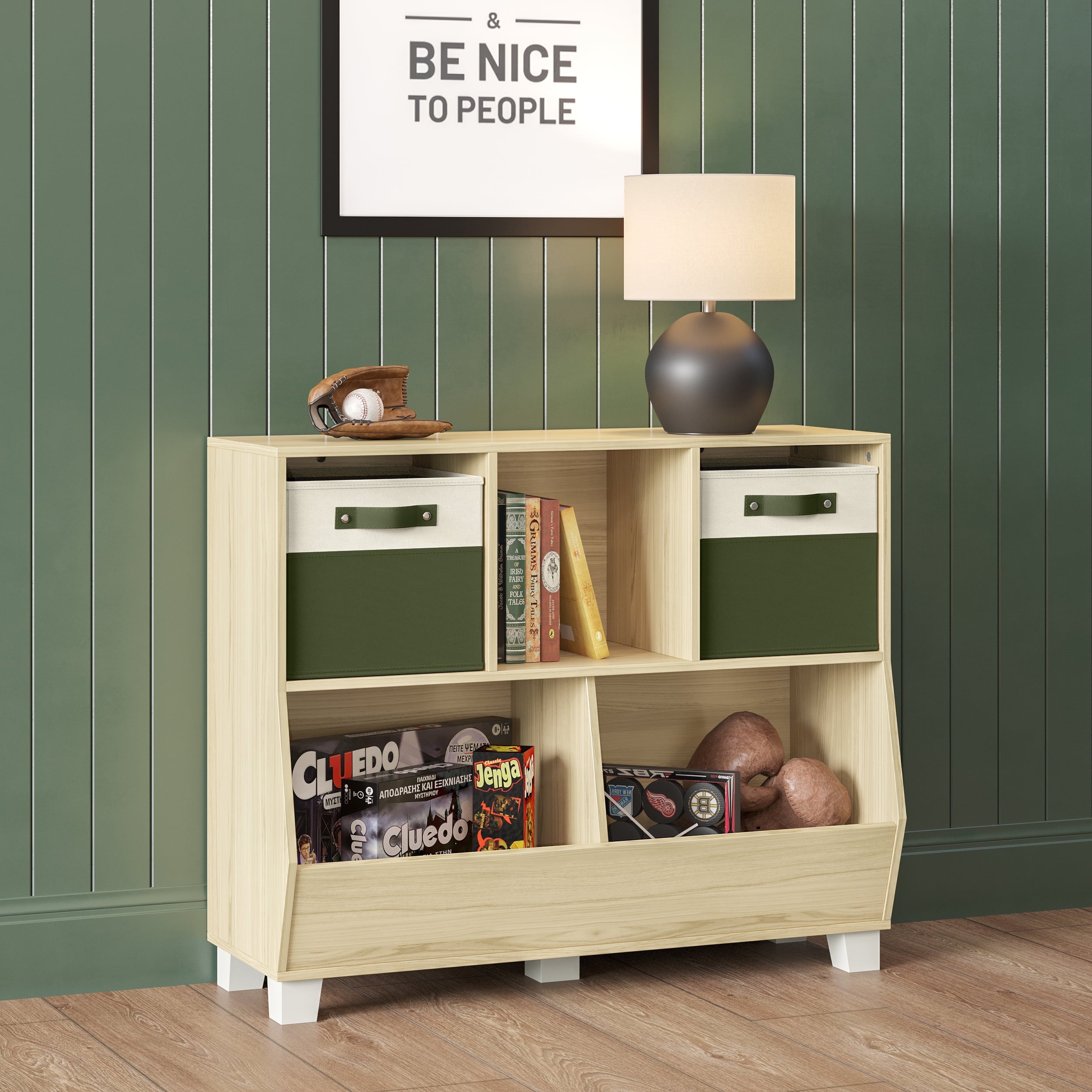 RiverRidge Kids Catch-All 35in Cubby Bookshelf and Toy Storage Organizer - Light Woodgrain