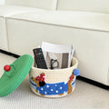 Medium Foldable Cotton Rope Basket with Handle, Pink Hand Woven Storage Bin for Toys, Clothes, Nursery, Closet Organization, Collapsible Home Decor Basket