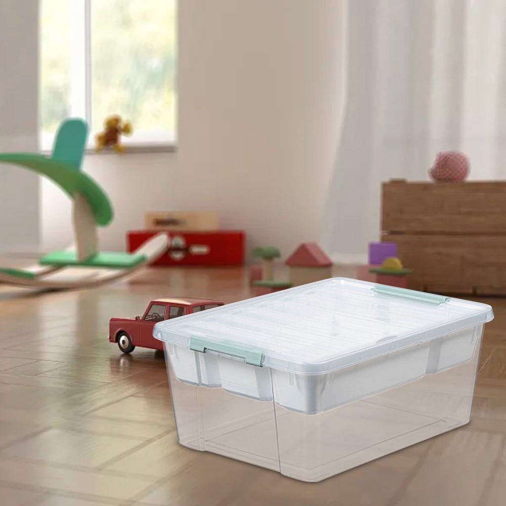 Toy Storage Organizer, Bins Boxes with Lids, Space Saving Stackable Clear Boxes for Offices, Kitchens, Living Rooms, Bedrooms, Plastic Storage Boxes