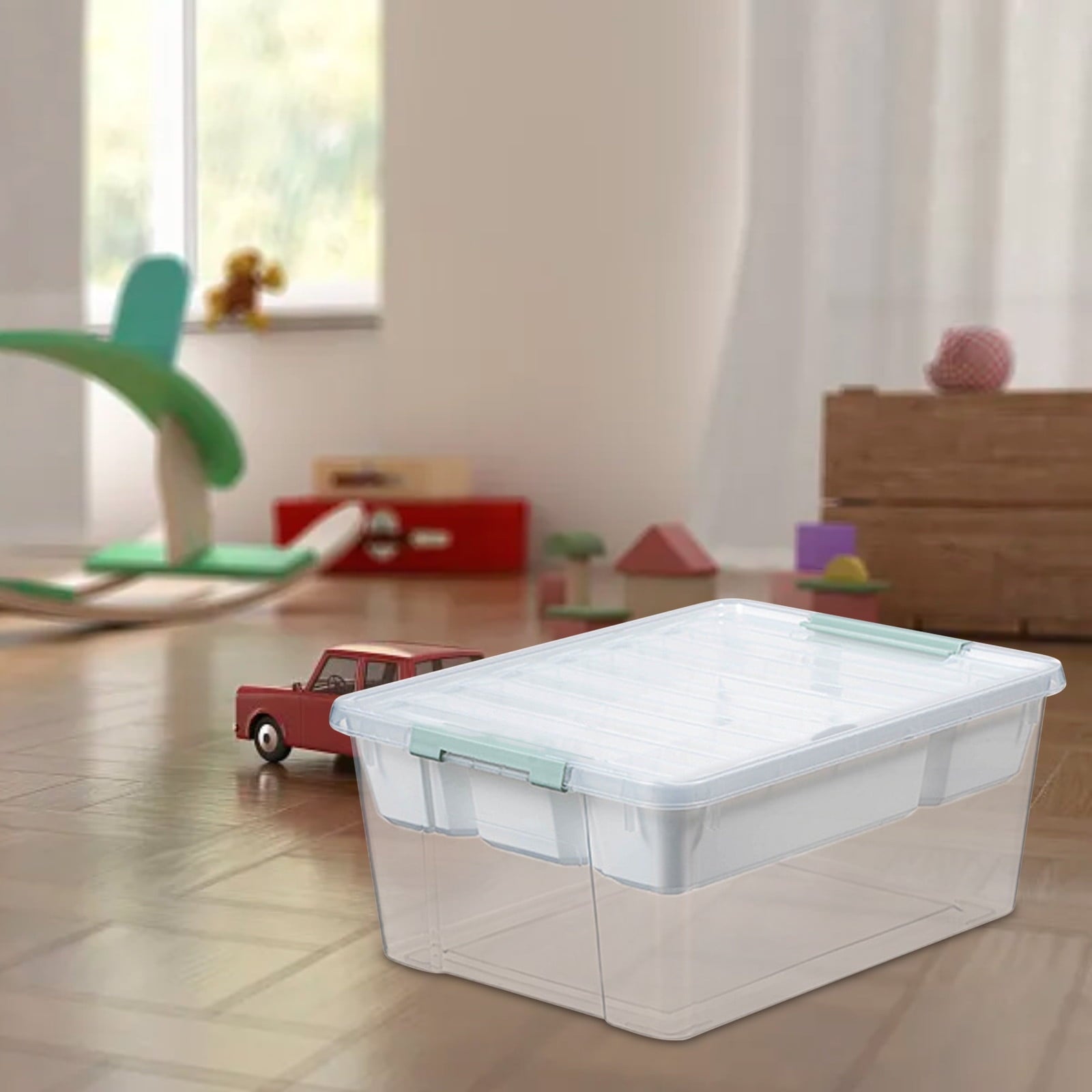 Toy Storage Organizer, Bins Boxes with Lids, Space Saving Stackable Clear Boxes for Offices, Kitchens, Living Rooms, Bedrooms, Plastic Storage Boxes