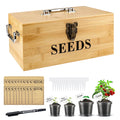 VOROLAK Wood Seed Saving Box, Seed Storage Organizer Case, Seed Packet Storage Organizer with Lock and 3 Handles, 30P Plant Labels, 30P Seeding Envelopes Bag