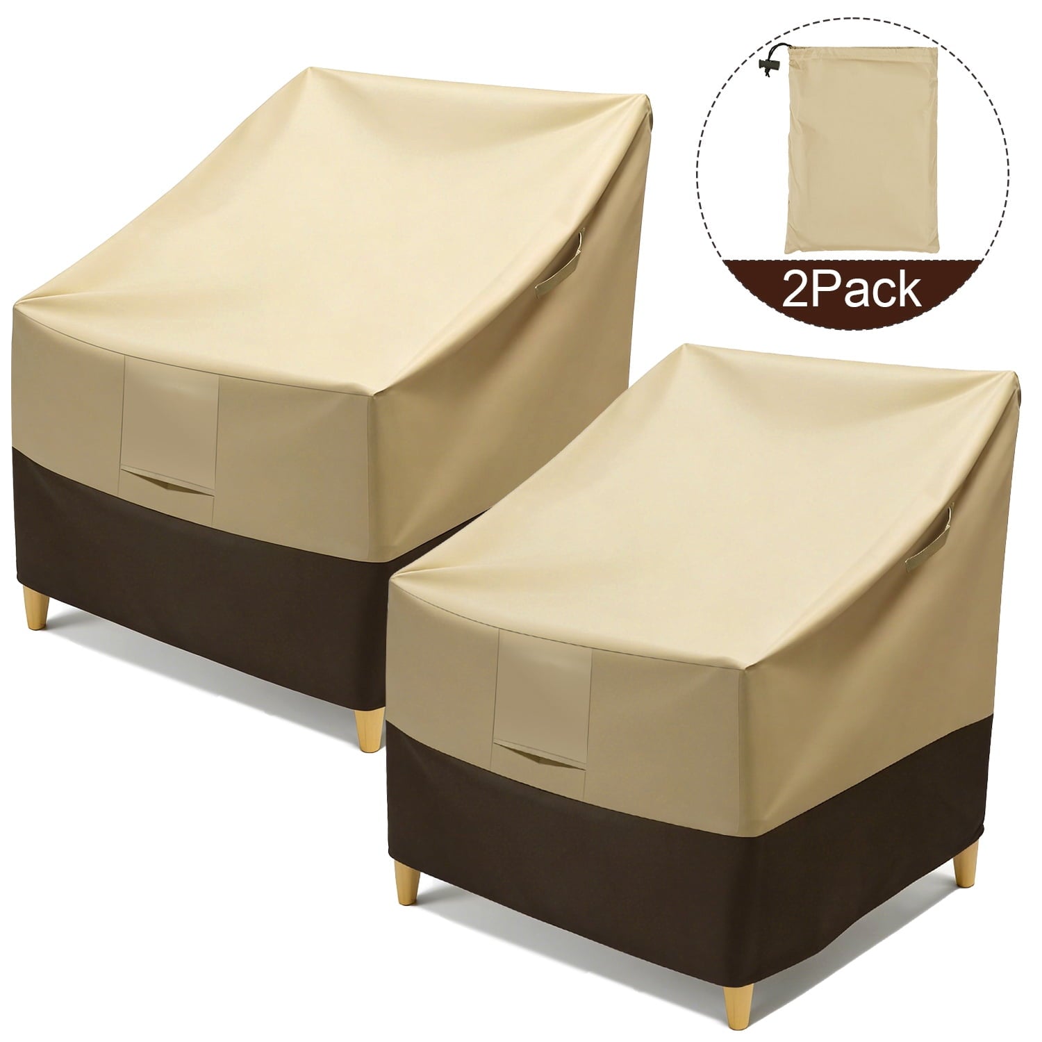 Vorfor 2Pcs Outdoor Furniture Cover, 420D Waterproof Dustproof UV-resistant Patio Adirondack Chair Cover for Rocking Chair, 32"L x 34"D x 36"H, Beige