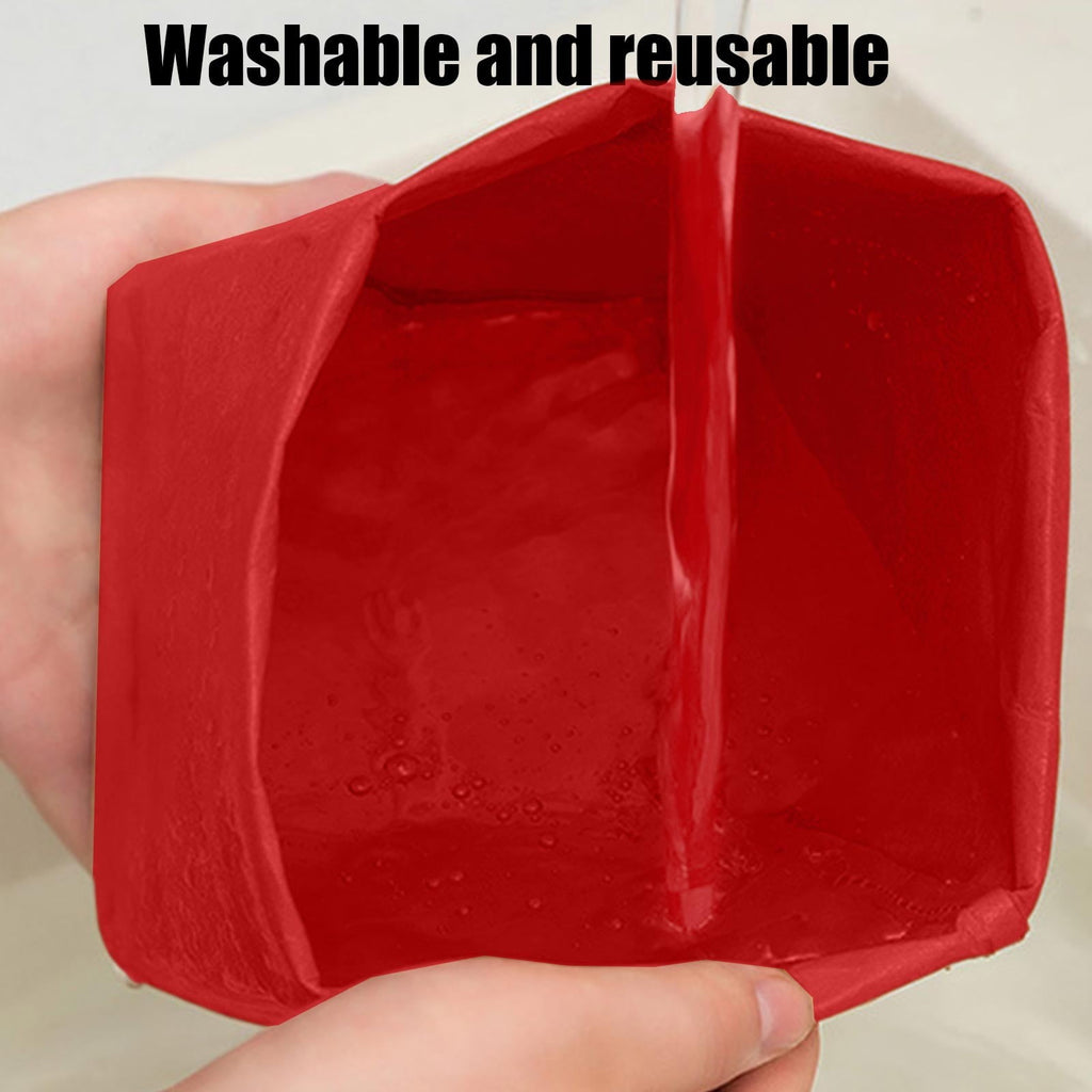 Washable Waterproof Thickened Kraft Paper Bag - Red Reusable Large Capacity Storage for Kitchen Refrigerator, Plant Pot & Food (14x14x27.5cm)