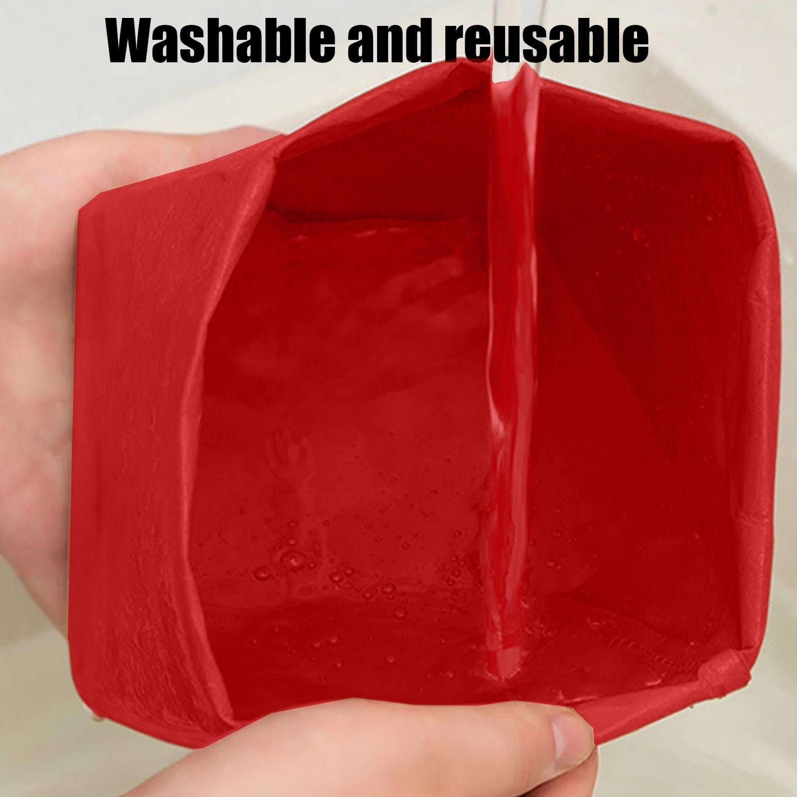 Washable Waterproof Thickened Kraft Paper Bag - Red Reusable Large Capacity Storage for Kitchen Refrigerator, Plant Pot & Food (14x14x27.5cm)