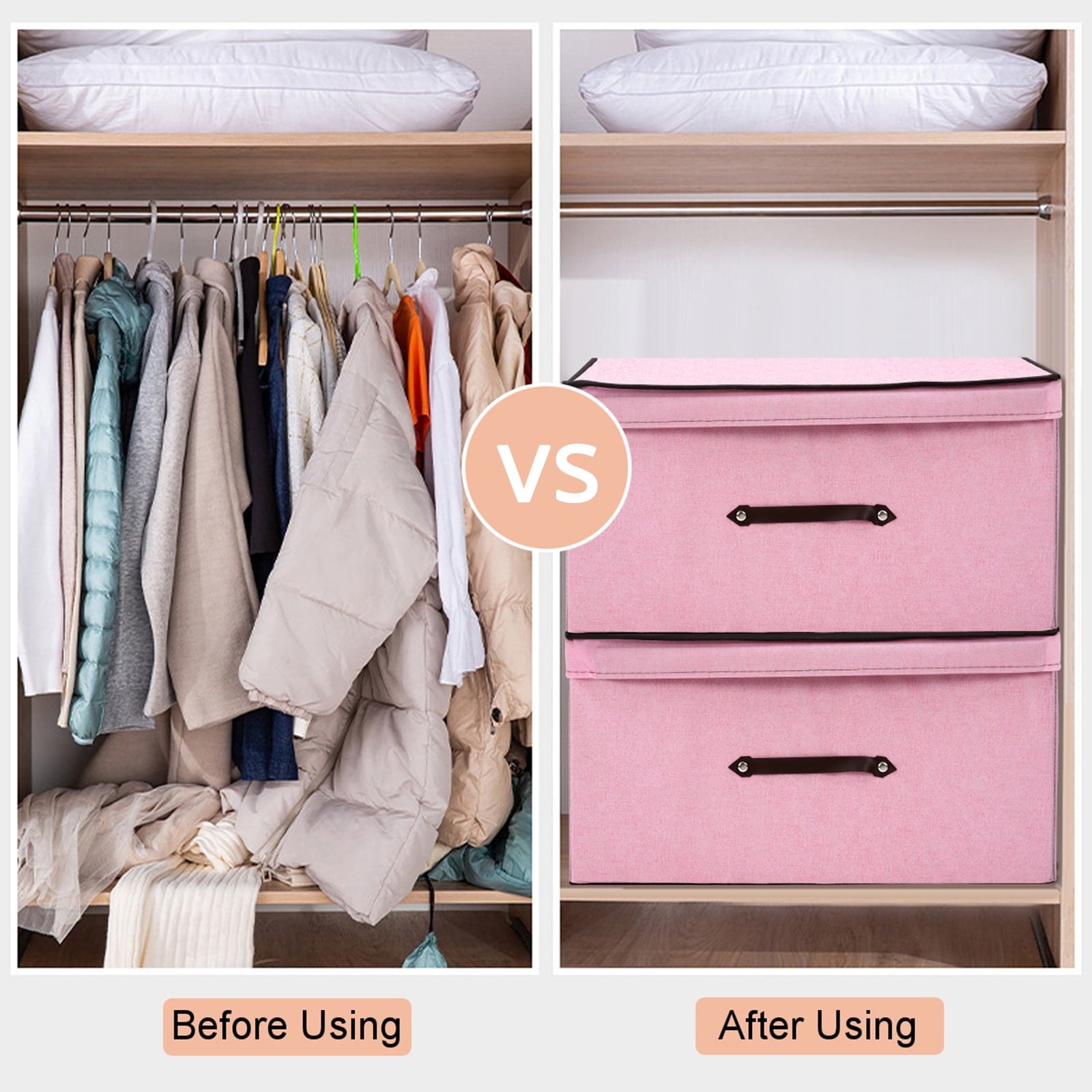 Honeier Toy Storage Collapsible Toy Box with Lid 24 x16 x12 inches Large Toy Chest Organizer for kids Clothes Storage Bin, Pink