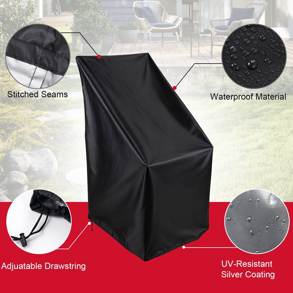 Vorfor Stacking Patio Chair Cover Waterproof Outdoor, Lounge Furniture Chair Covers Stack Chairs for All Weather Protection, Black, 25"L x 25"W x 47”H