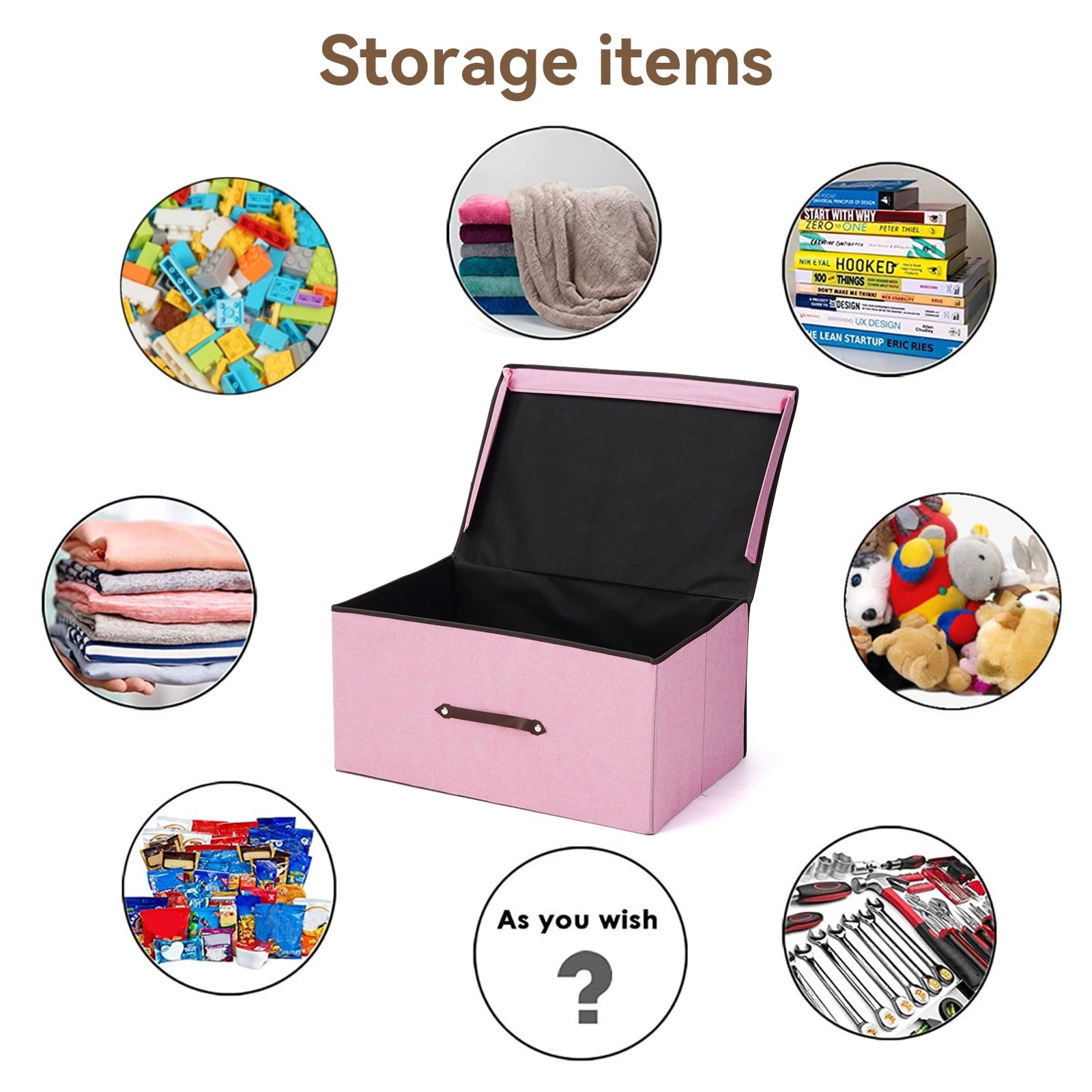 Honeier Toy Storage Collapsible Toy Box with Lid 24 x16 x12 inches Large Toy Chest Organizer for kids Clothes Storage Bin, Pink