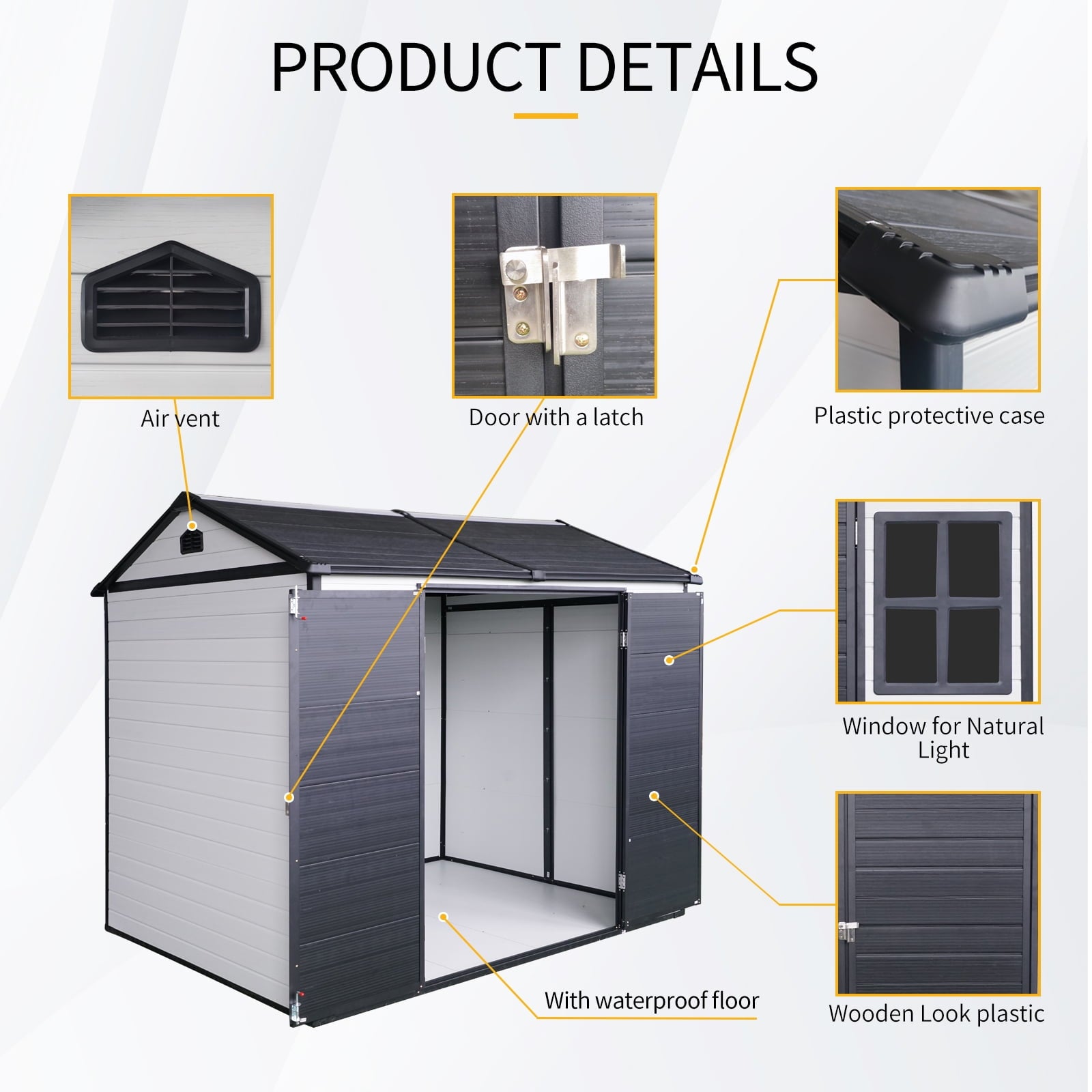 8x6 FT Outdoor Garden Storage Shed, Utility Tool Storage Shed With 2 Lockable Doors And 2 Windows, House Garden Tool Storage Shed for Outdoor, Patio, Garden