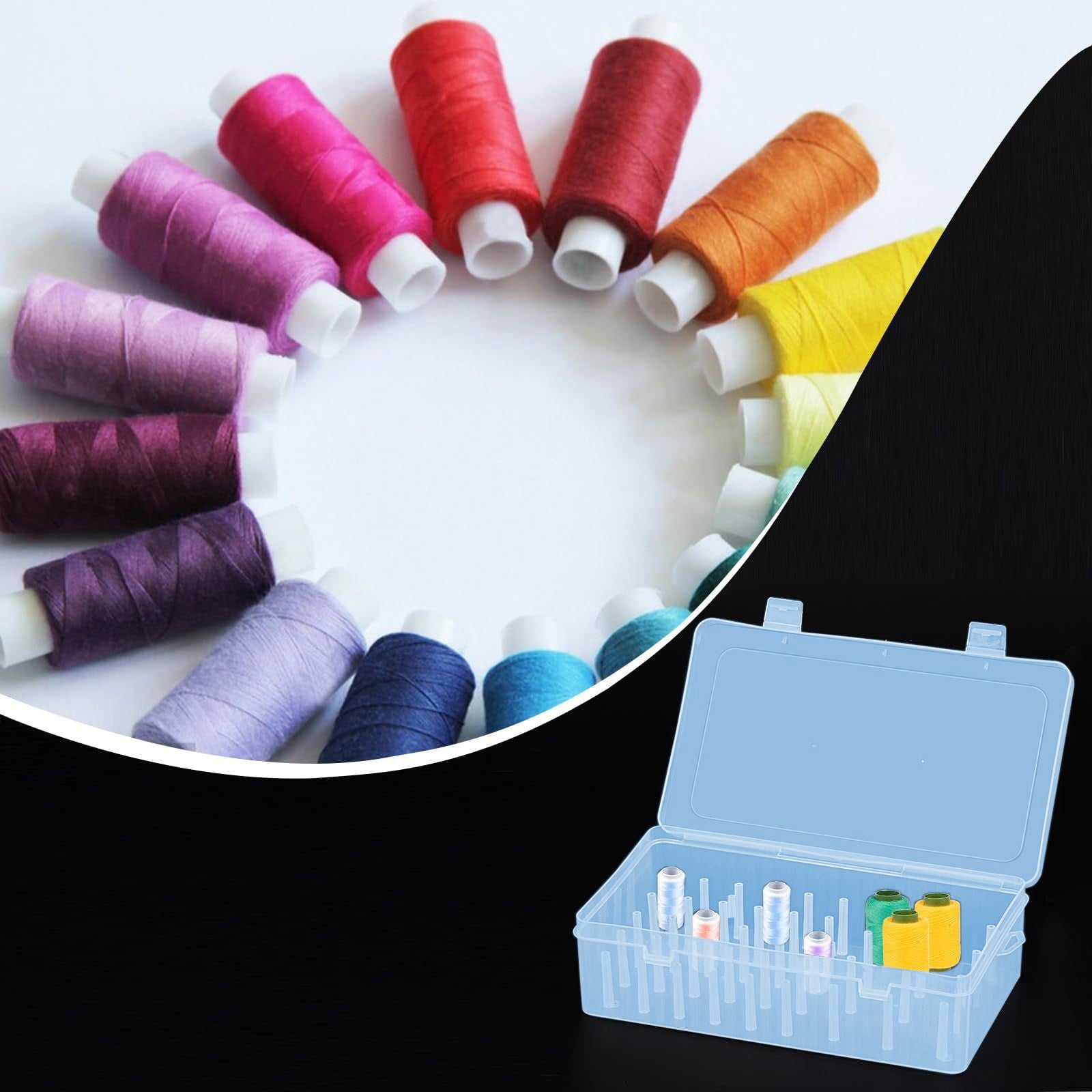 42 Spool Thread Organizer Box, Clear Plastic Sewing Storage Case for Thread, Needles, Bobbins & Accessories, Portable Desktop Craft Organizer (Light Blue)
