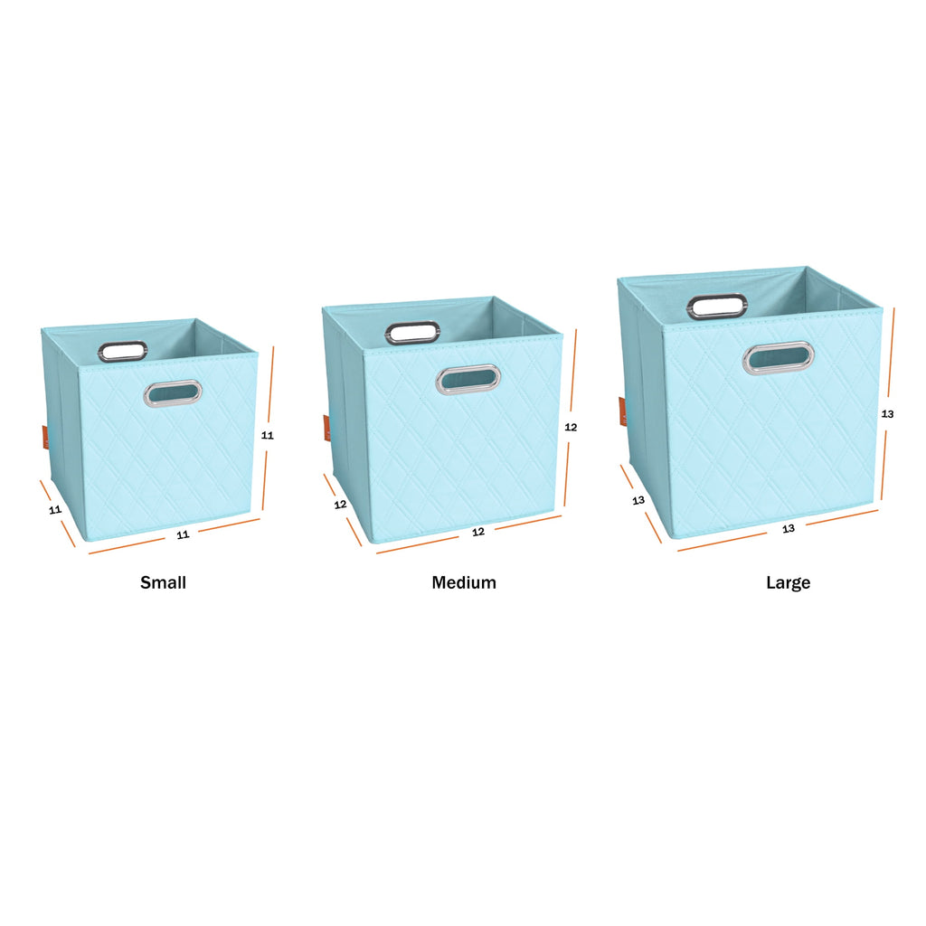 FH Group JIAessentials Set of 2 Collapsible Foldable Diamond Pattern Faux Leather Cube Storage Bins 11 inch w Dual Handles for Shelves, Organizers & More Small