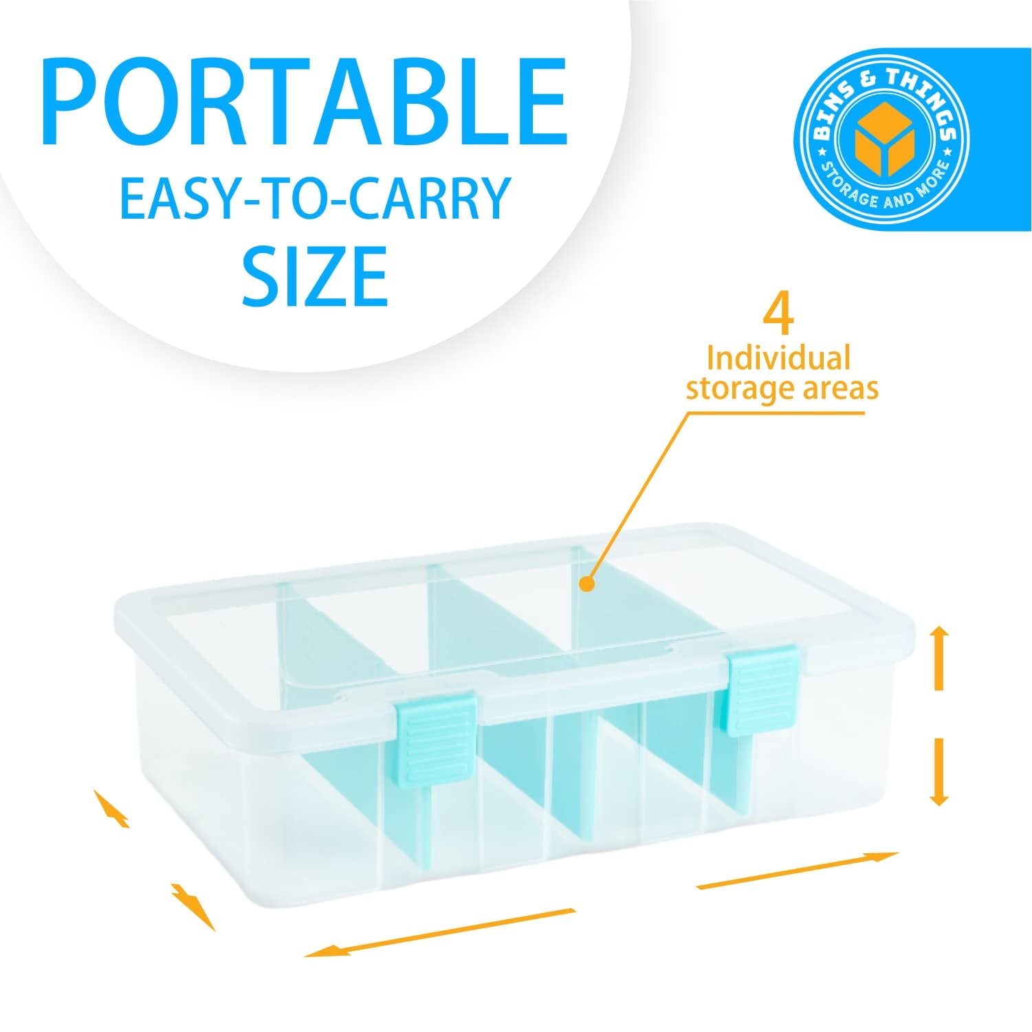 Bins & Things 4 Compartment Storage Container - 8x4x14(in) Blue - Craft/Bead/Art Supply Organizer