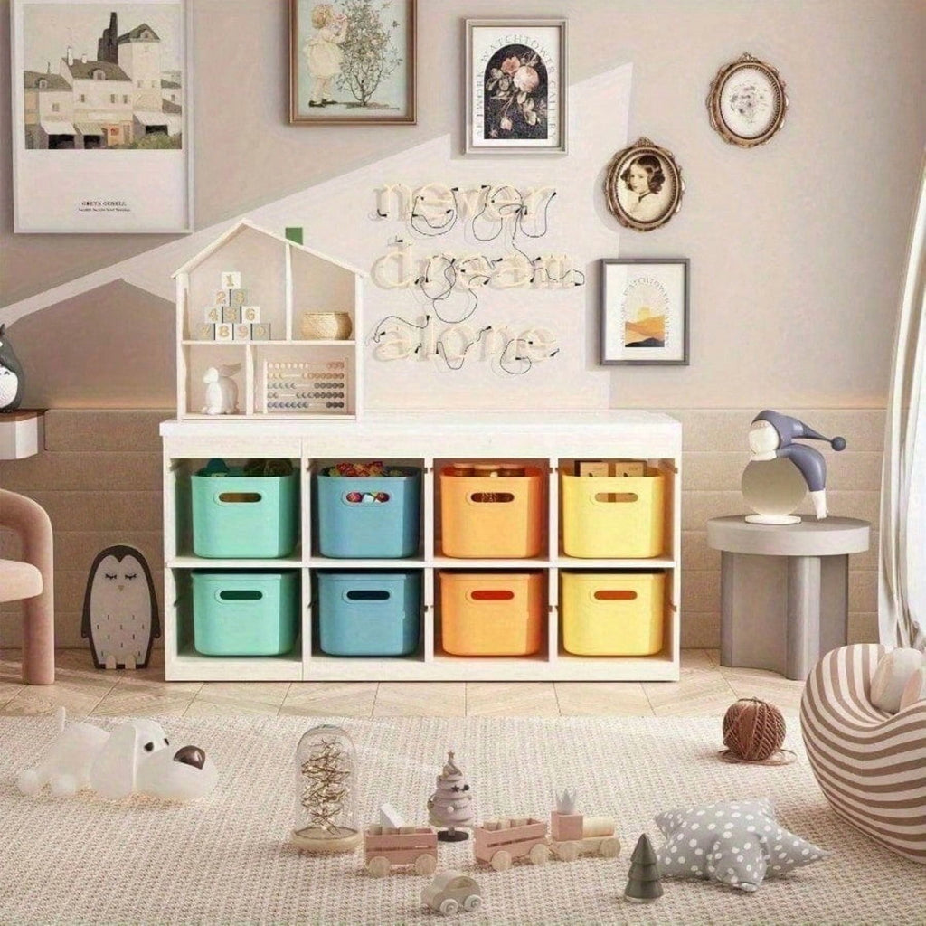 8 Pack Colorful Storage Bins with Lids Stackable Storage Container for Organizing, Storage Boxes with Handle for Shelves, Cute Storage Bin for Craft, Snacks, 9.84x6.9x5.7 inch