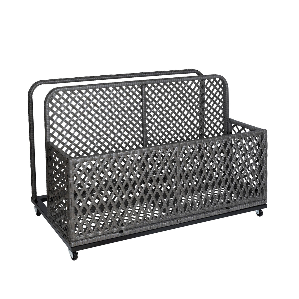 Ataucjin Poolside Float Storage, Outdoor Storage, Patio Basket, Storage Box, PE Rattan Outdoor Pool Caddy with Rolling Wheels for Floaties, Patio, Pool, Beach-Sturdy & Movable, Diamond Gray