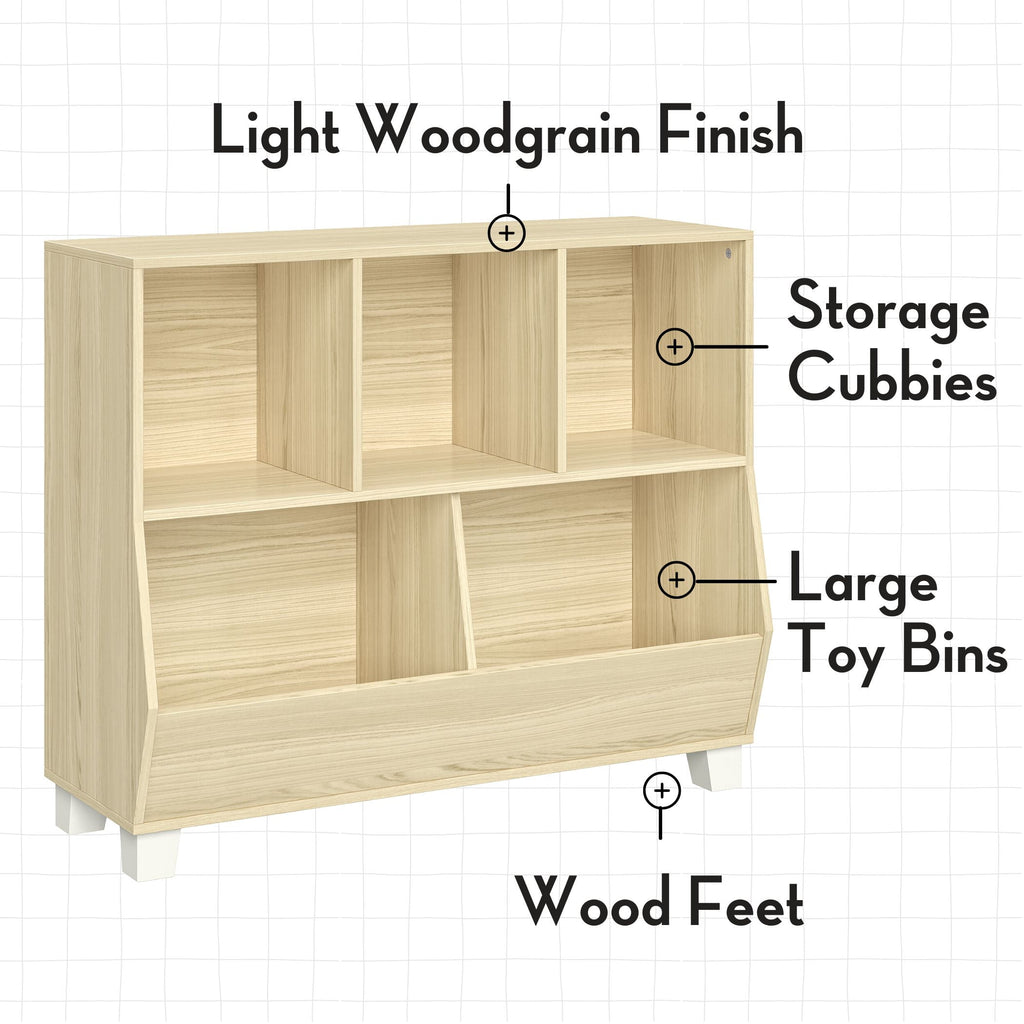 RiverRidge Kids Catch-All 35in Cubby Bookshelf and Toy Storage Organizer - Light Woodgrain