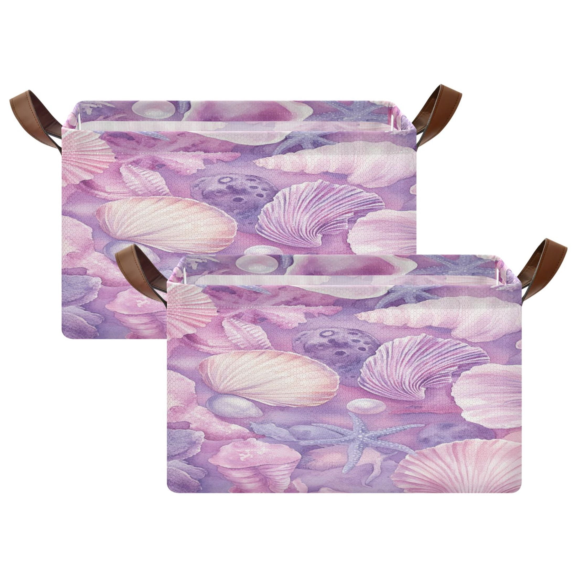 BZSMCE Collapsible Fabric Cube Storage Bins Purple Shell Printed Design Pattern Storage Box