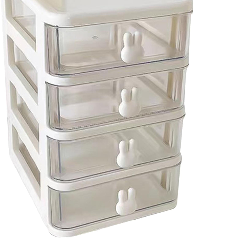 Countertop Organizer with Transparent Drawers Storage Box Large Capacity Multifunctional Cute Rabbit Decor for Jewelry, Sewing Supplies White 4 Layers