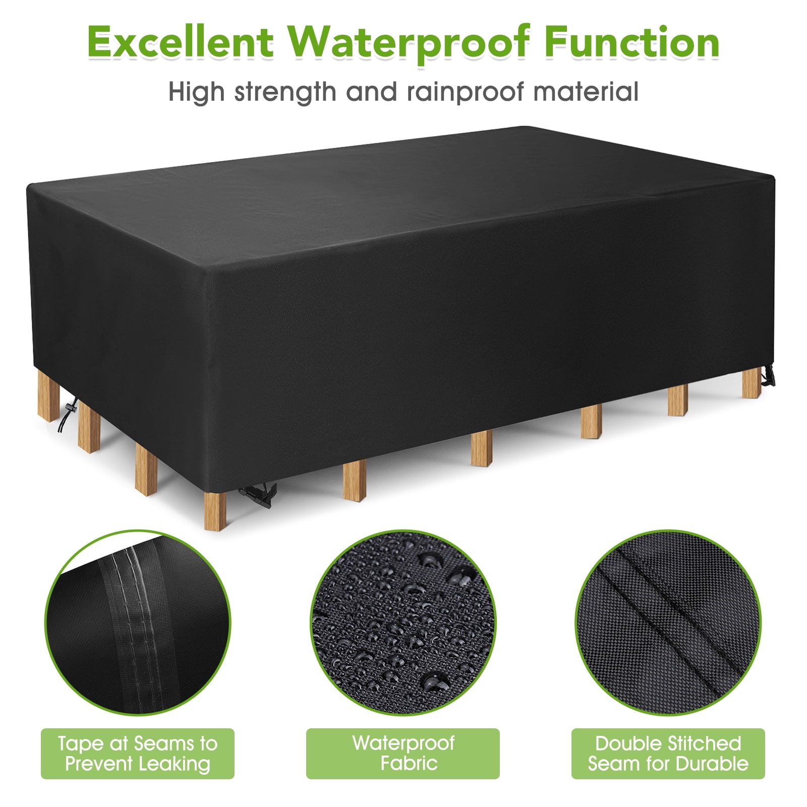 GARPROVM 124" x 63" x 29" Black Patio Furniture Set Cover, Waterproof