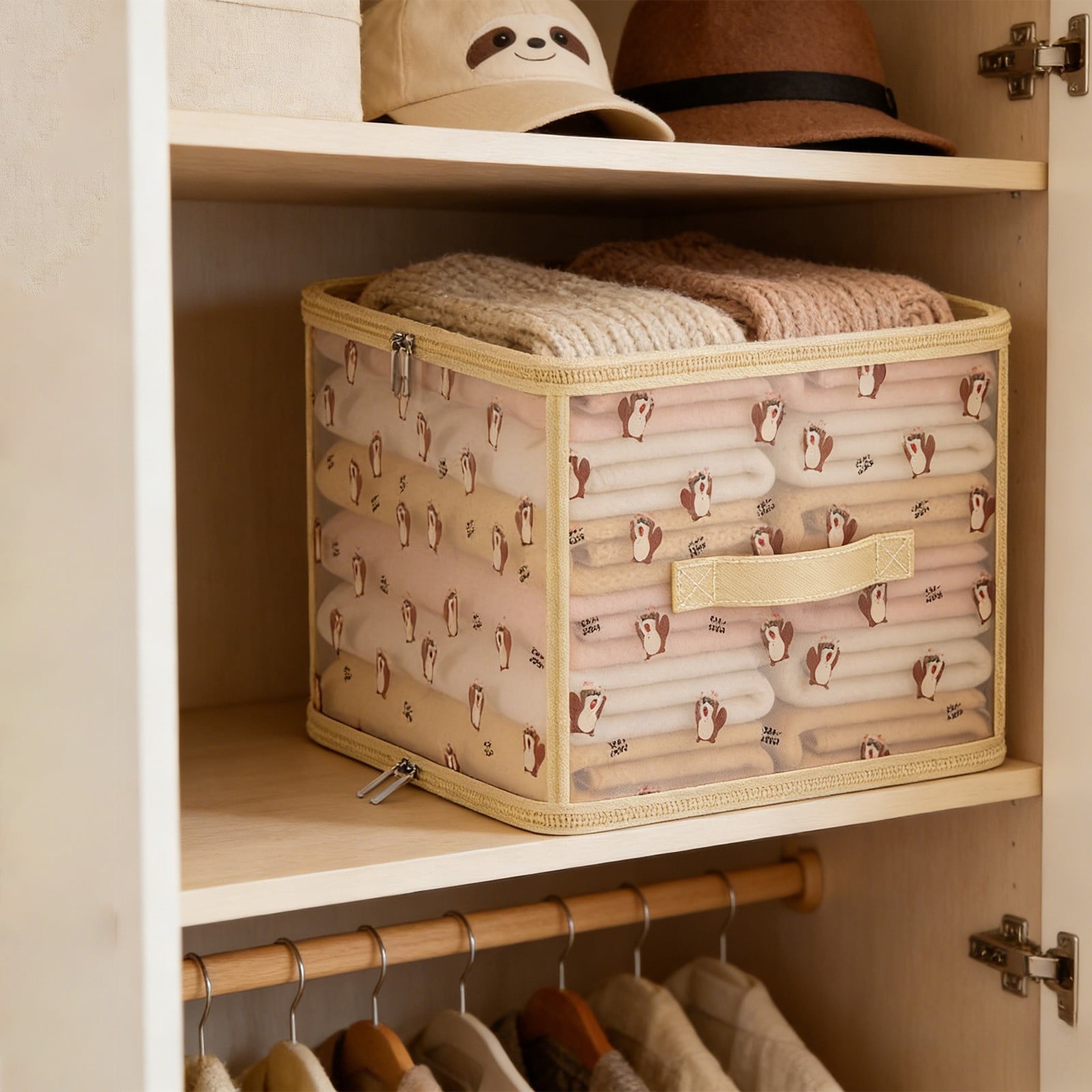 Lidded Fabric Storage Bin, Foldable Storage Cube with Lid 12 Inch for Closet Bedroom Organization - Animal Print Design Holds Sweaters Blankets Seasonal Clothes