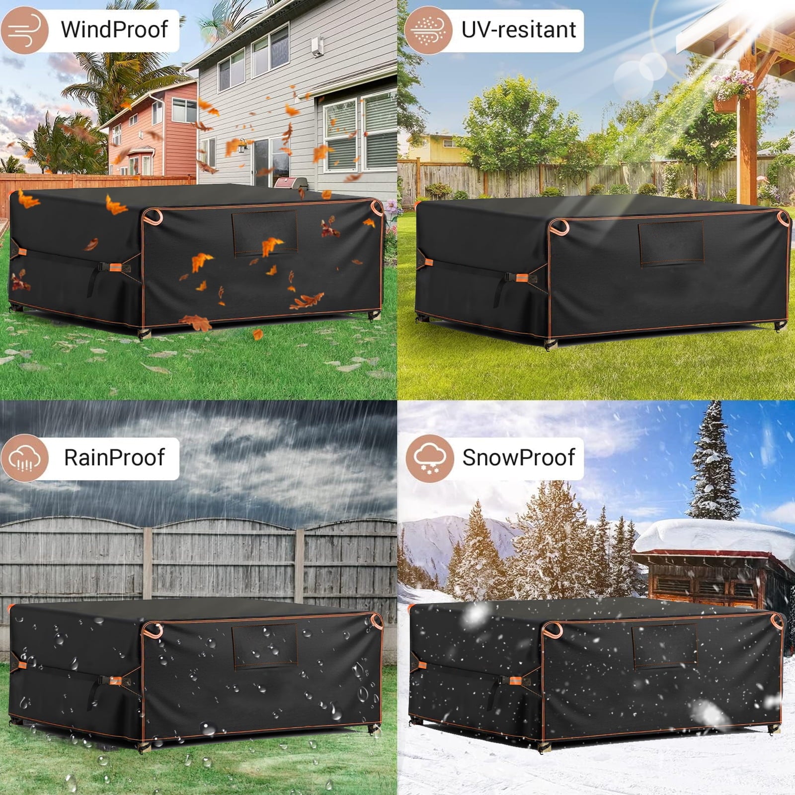 Patio Furniture Cover,600D Tough Canvas Waterproof with Air Vent Outdoor Dining Table and Chairs General Purpose Furniture Cover Size 108L x 82W x 28H inch