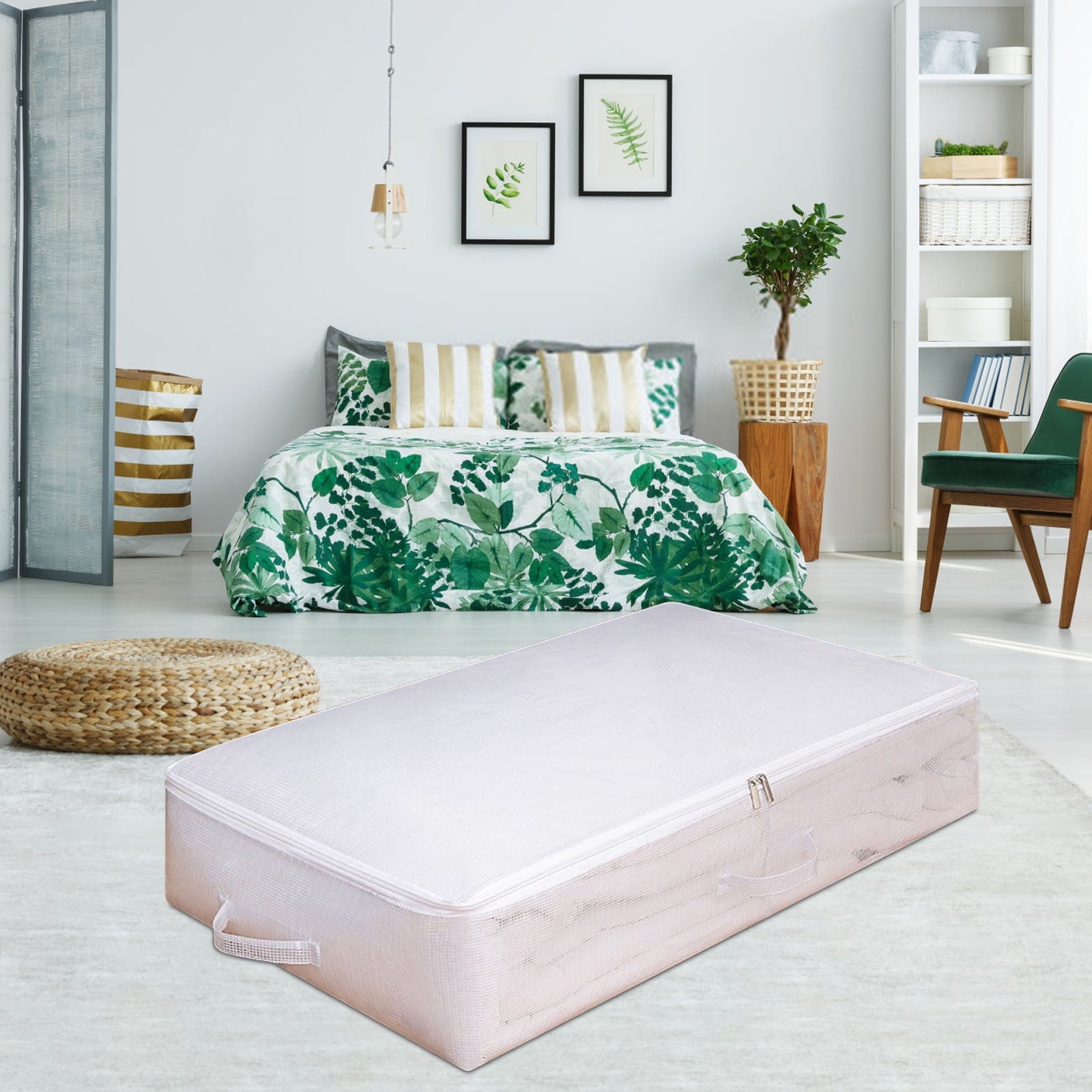A Underbed Storage Box Transparent Organizer With Foldable Design, Pvc Material And Large Capacity, For Clothing, Toys And Blankets 19.69X15.75X5.91In