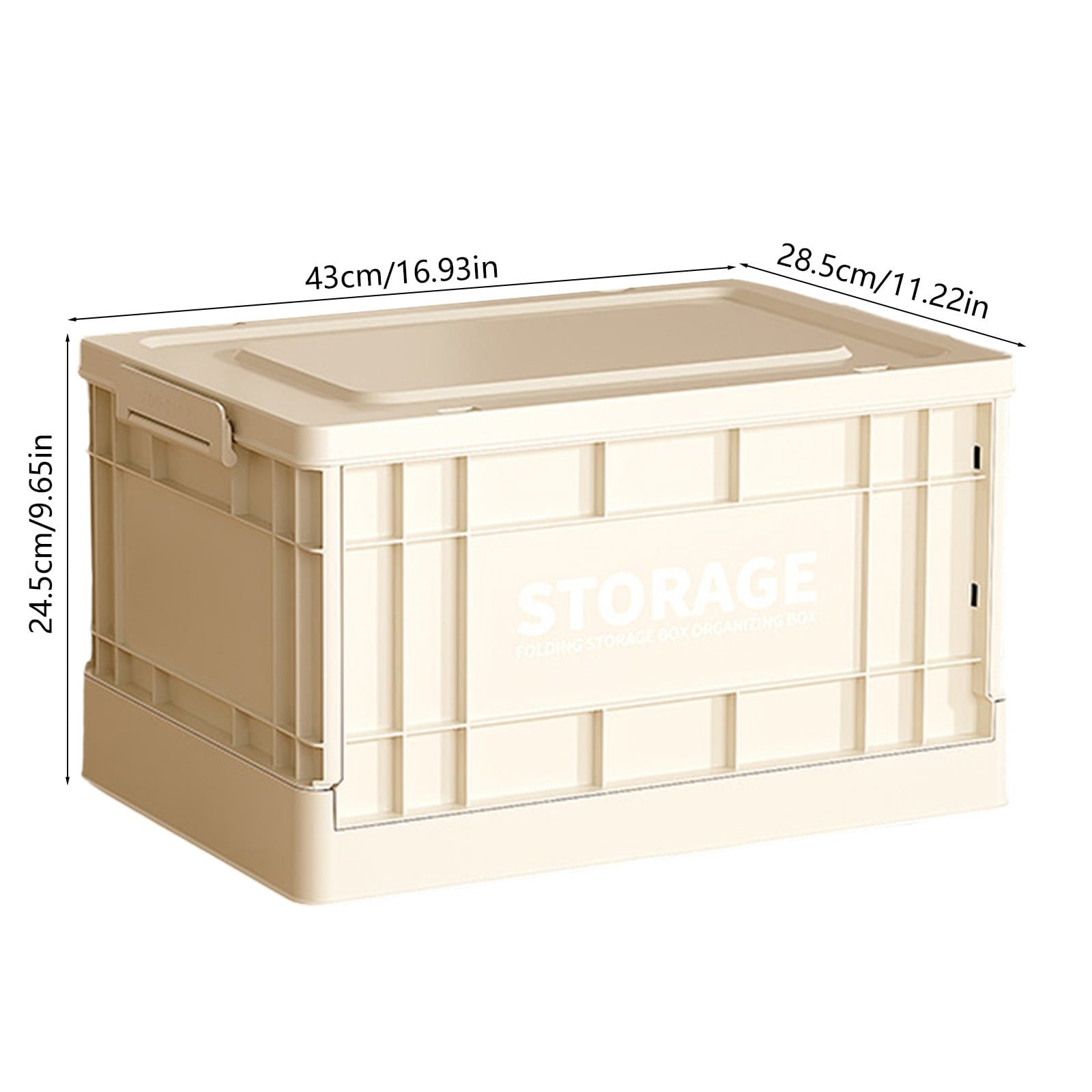 Foldable Storage Container Box with Lid, Large Capacity Plastic Tote Container Stackable Utility Crates Shelf Basket for Clothes Books Snack Shoe(Beige)