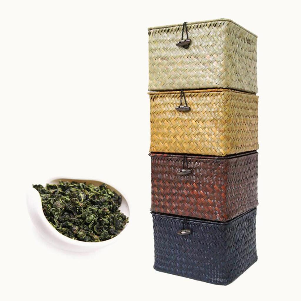 4pcs Seaweed Woven Storage Basket Bathroom Kithen Desktop Organizer Box