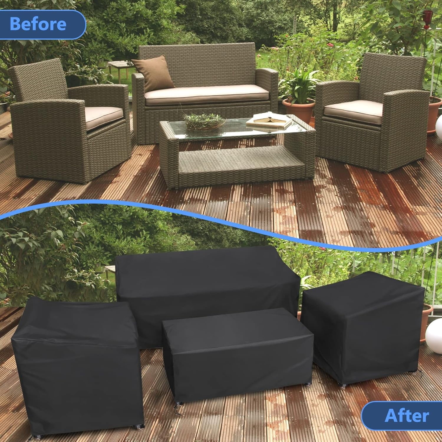 Jinyi Patio Furniture Covers, 4 Piece Outdoor Furniture Covers Waterproof, Heavy Duty Tear-Resistant Patio Chair Covers with Windproof Buckle Strap and Adjustable Drawstring