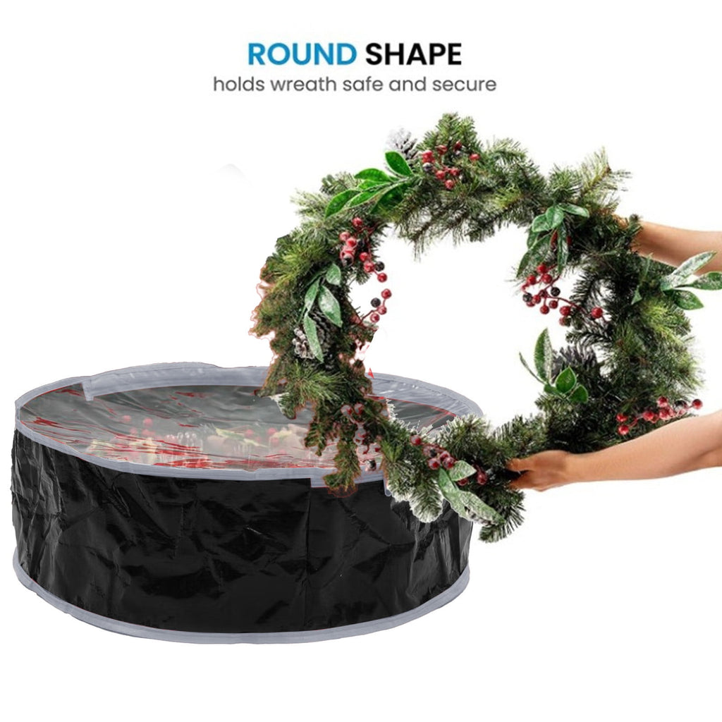 Christmas Wreath Storage Bag Clear Wreath Box Wreath Storage Containers with Clear Window and Zipper & Handle Tear Proof Fabric Xmas Garland Storage Containers for Xmas Holiday Seasonal Storag
