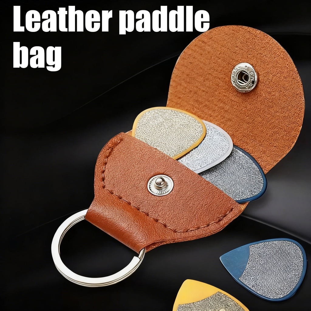 PU Leather Guitar Pick Holder Keychain, Compact Dual-Use Pick & Coin Pouch with Key Ring, Brown - Gift for Guitar Players