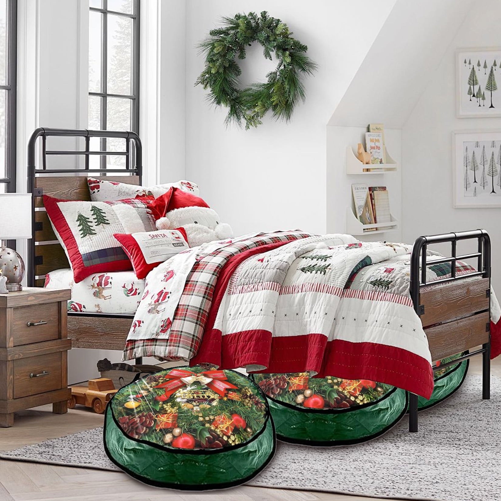 Studyset 6Pcs Wreath Storage Container, Waterproof Christmas Wreath Storage Bag with Handles & Zippers, 30" Premium Wreaths Storage Organizer Box for Xmas and Seasonal Decorations