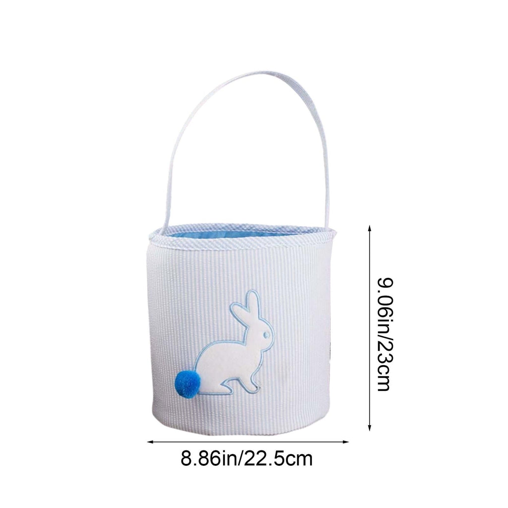 Foldable Easter Basket Bag, Rabbit Shaped Storage Tote with Handles for Ki-ds Egg Hunt, Blue Bunny Decor & Spring Gift Basket, Collapsible Fabric Bin