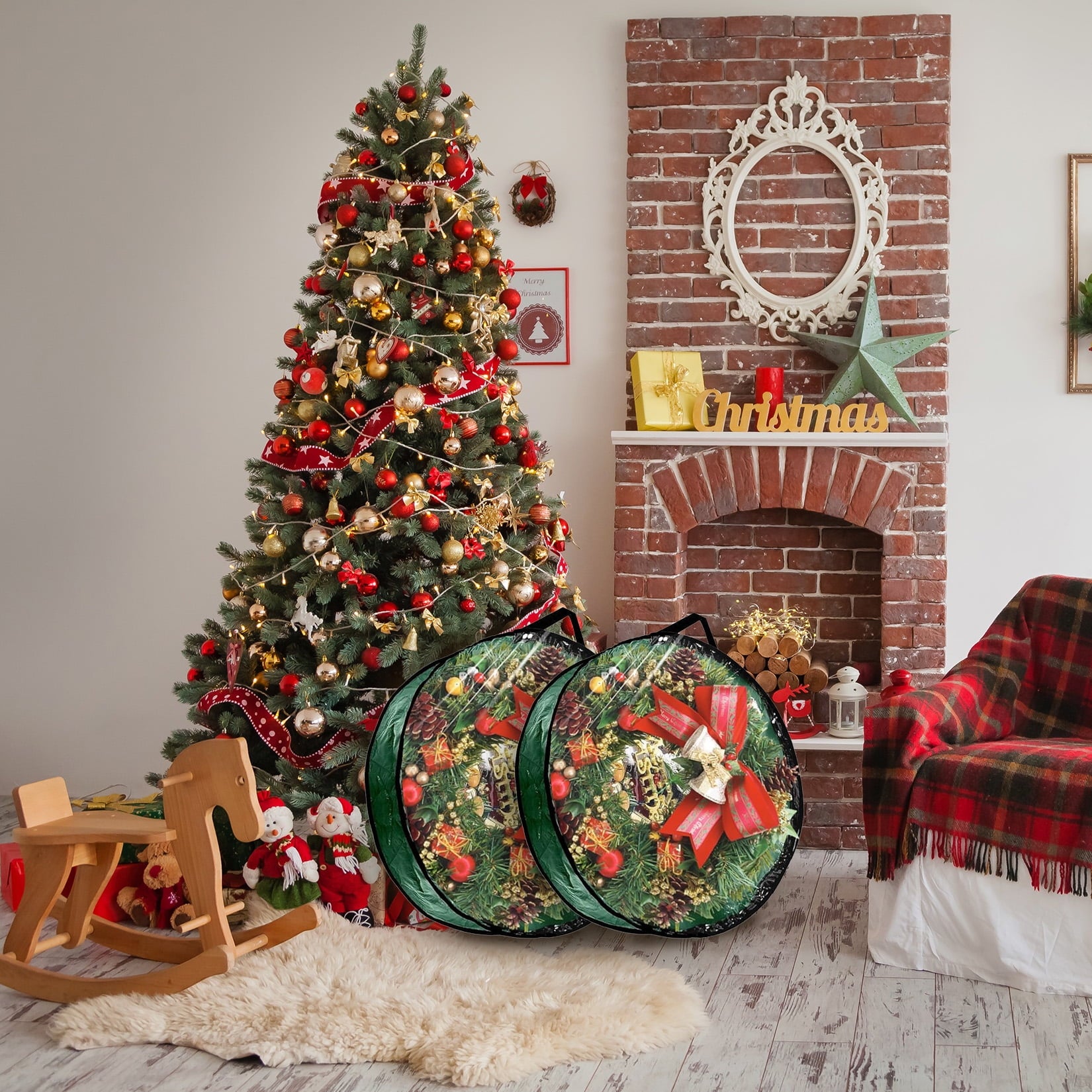 Ataucjin Waterproof Clear PVC/PE Wreath Storage Containers  Christmas Wreath Storage Bags with Sturdy Handles & Zippers, Holiday Decor Storage Organizer for Xmas and Seasonal Decorations 6 Pack