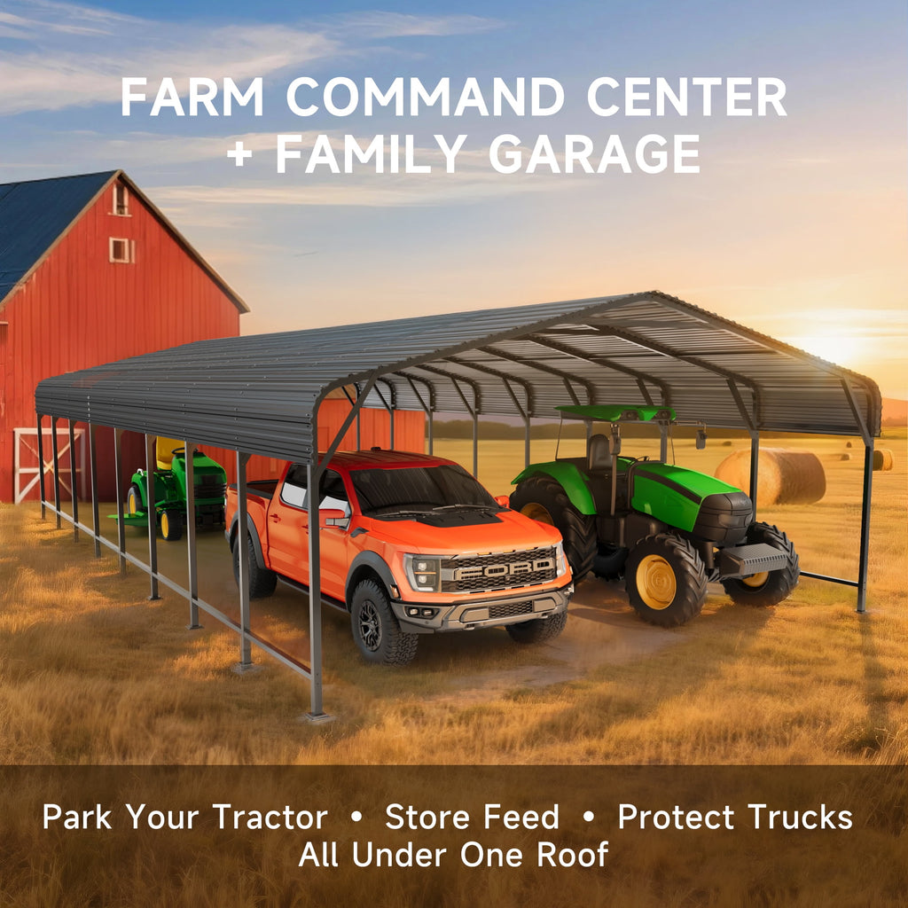 EasyHawk 20 ft x 30 ft Galvanized Steel Outdoor Carport with Steel Frame, Metal Vehicle Shelter for Car, Truck, or Equipment Storage