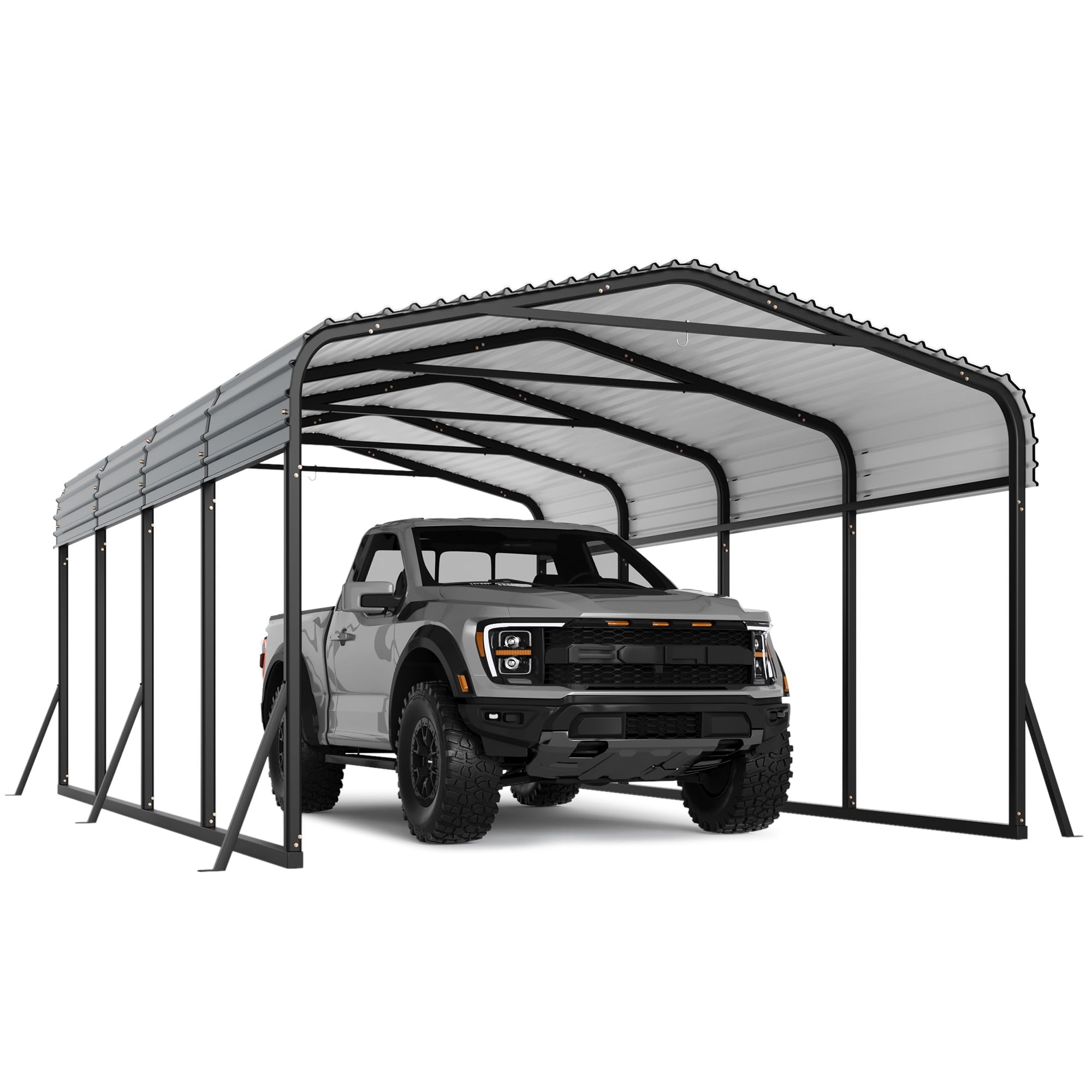 Ataucjin 12' x 20' Heavy Duty Metal Carport with Galvanized Steel Roof, Metal Roof Carport with Enhanced Base, Tall Metal Carport Kits Garage for Tractors, Pickup, Boat, Car(ship in 4 boxes)