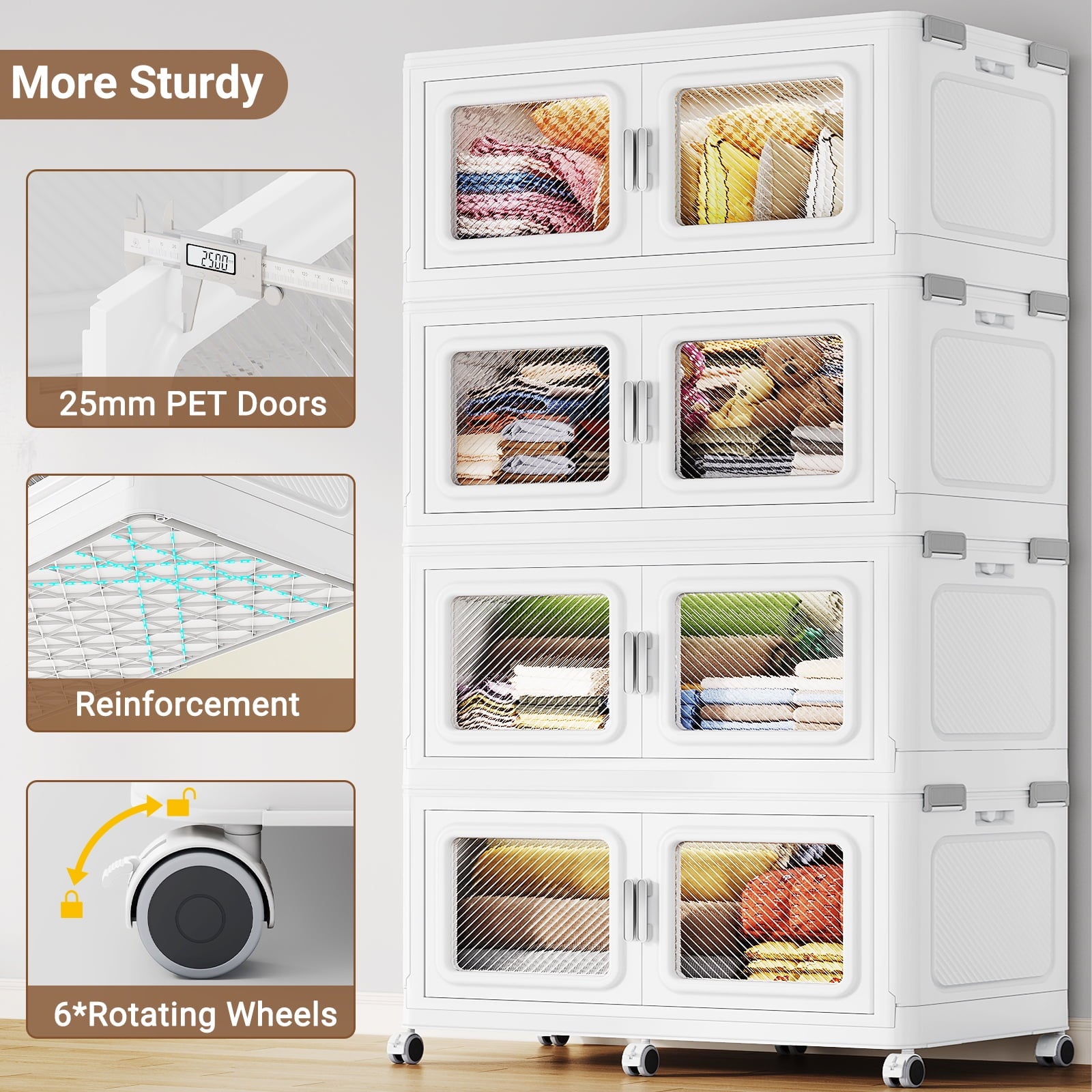 BROVIEW 1320QT Stackable Storage Bins Set 330Gal Storage Box - White, Large Capacity with Wheels, Ideal for Home & Garage