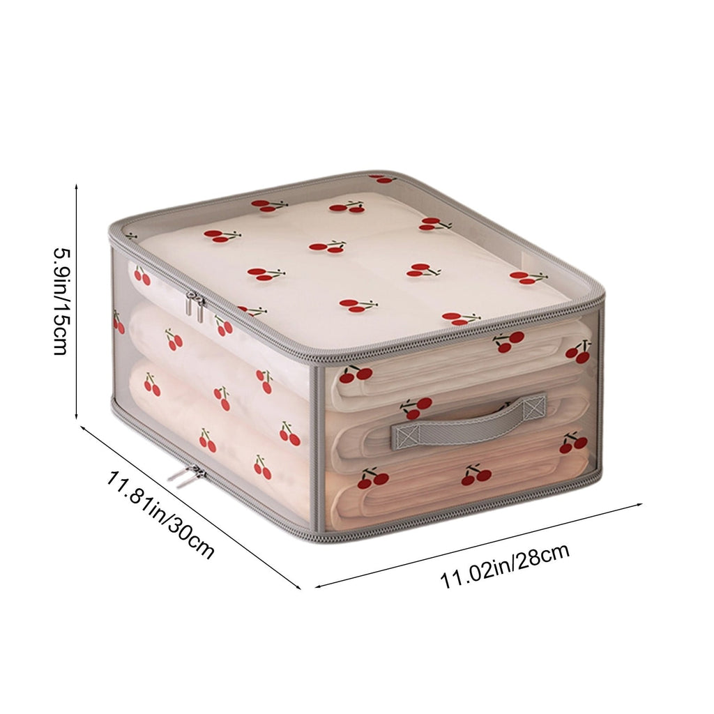 Foldable Storage Bins with Lids, Fabric Closet Organizer Box for Clothes Sweaters Blankets, Sturdy Hard Board, Dust Proof, Cherry Print, 12x11x6 Inches