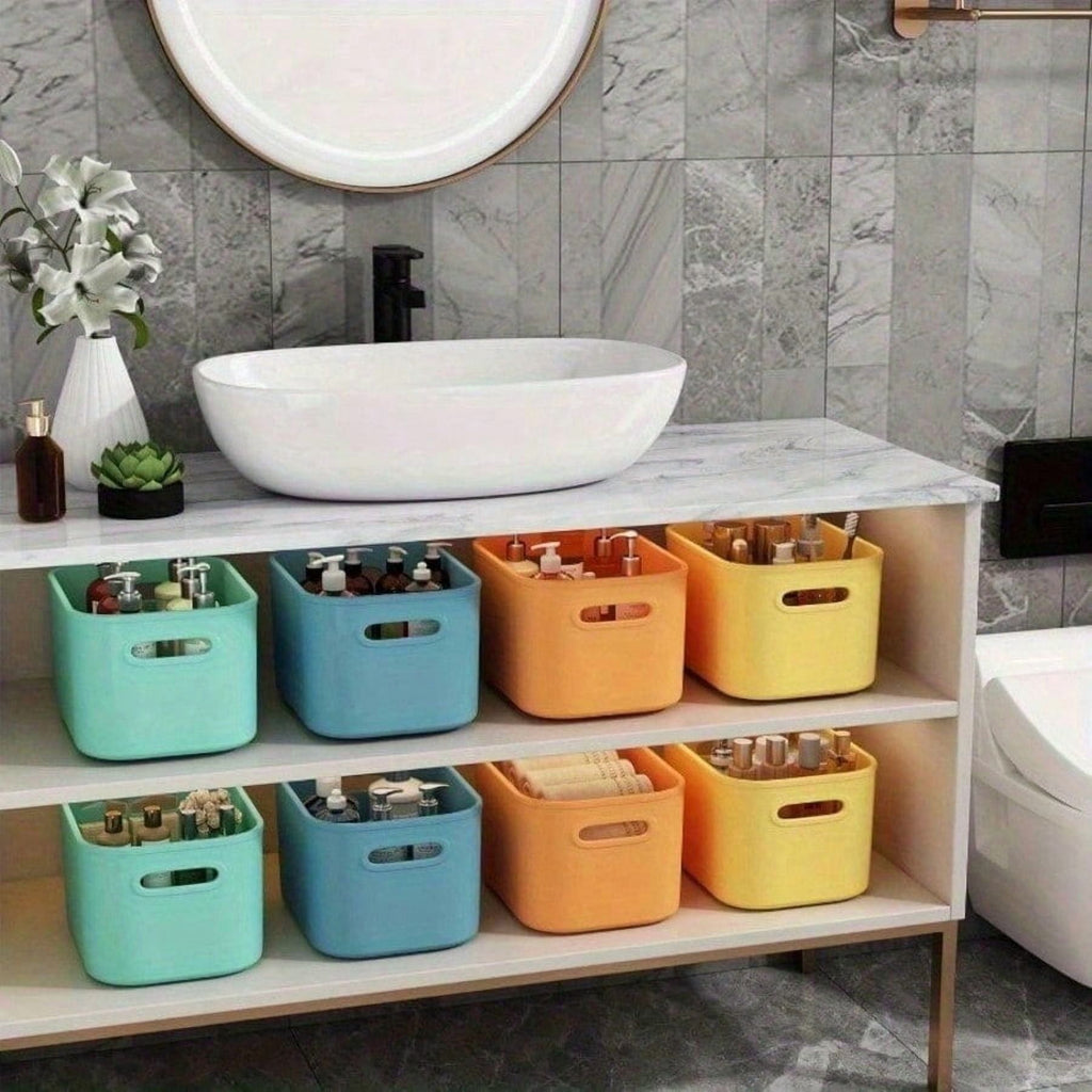 8 Pack Colorful Storage Bins with Lids Stackable Storage Container for Organizing, Storage Boxes with Handle for Shelves, Cute Storage Bin for Craft, Snacks, 9.84x6.9x5.7 inch
