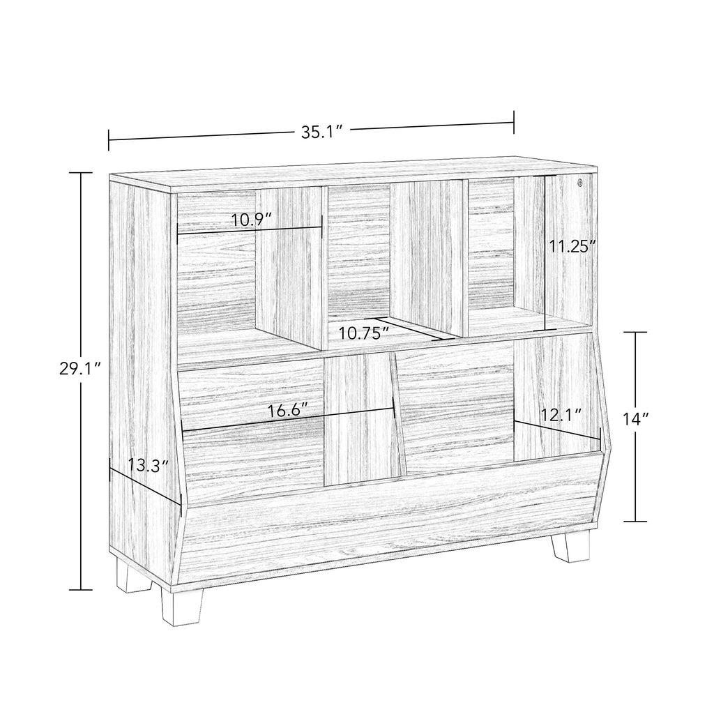 RiverRidge Kids Catch-All 35in Cubby Bookshelf and Toy Storage Organizer - Light Woodgrain