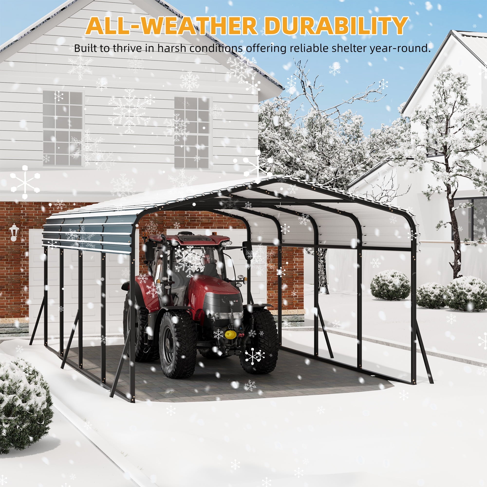 Ataucjin 12' x 20' Heavy Duty Metal Carport with Galvanized Steel Roof, Metal Roof Carport with Enhanced Base, Tall Metal Carport Kits Garage for Tractors, Pickup, Boat, Car(ship in 4 boxes)