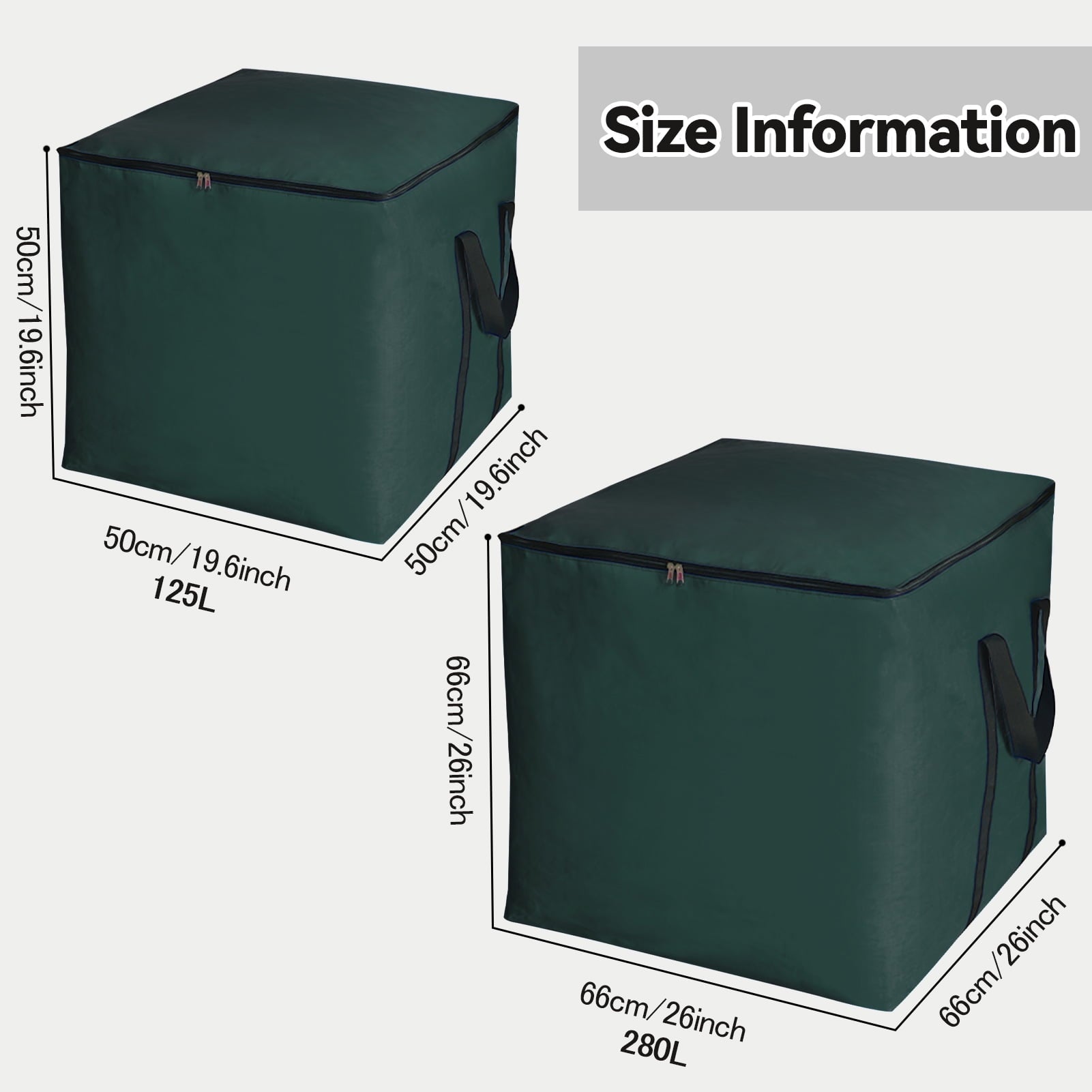 HonorHut Storage Bags with Zipper Large Moving Bags Durable Square Packing Bags Waterpoof Storage Totes Holiday Accessories Bag 26x26x26Inch Dark Green