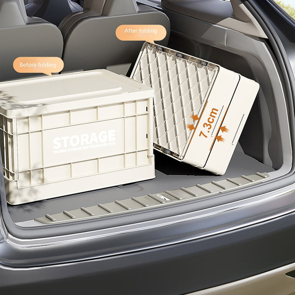 Foldable Storage Container Box with Lid, Large Capacity Plastic Tote Container Stackable Utility Crates Shelf Basket for Clothes Books Snack Shoe(Beige)