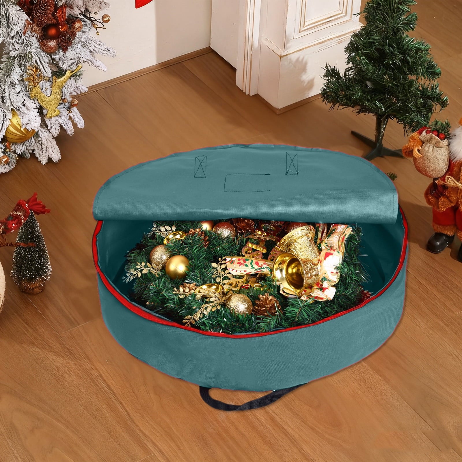 Oxford Christmas Wreath Storage Container 24 Inch, Wreath Bag for Artificial Wreaths, Waterproof Fabric, Dual Zippered Wreaths Storage Bag with Strong Durable Handles