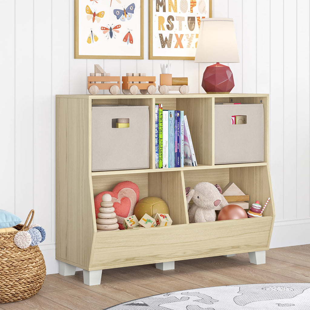 RiverRidge Kids Catch-All 35in Cubby Bookshelf and Toy Storage Organizer - Light Woodgrain