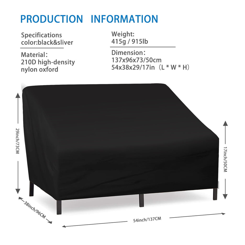 Garprovm Patio Chair Cover Loveseat Cover 58x38x29 inches Outdoor Furniture Cover 420D Oxford Cloth Durable and Waterproof Patio Sofa Cover, Black
