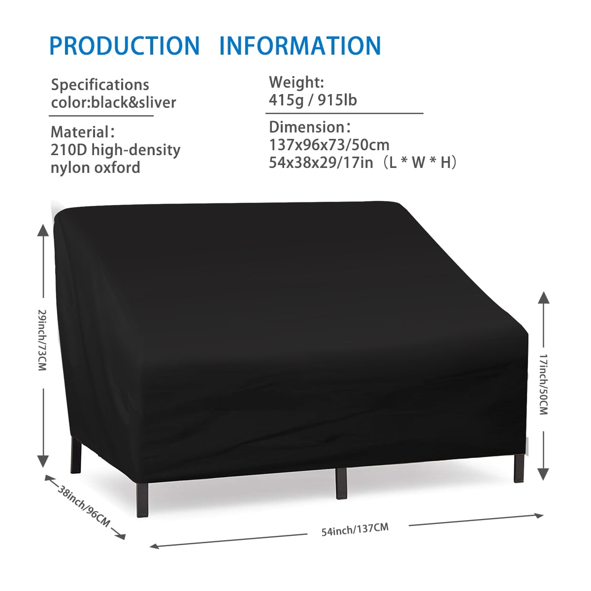 Garprovm Patio Chair Cover Loveseat Cover 58x38x29 inches Outdoor Furniture Cover 420D Oxford Cloth Durable and Waterproof Patio Sofa Cover, Black