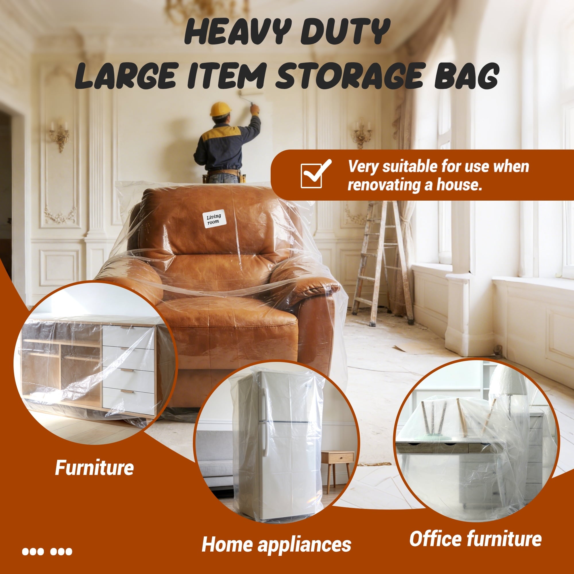 AGALI Clear Sofa & Chair Moving Bags, 4 Mil Thick Waterproof Covers, Reusable, Tear-Resistant Protection for Furniture During Moves & Storage (Chair Size)